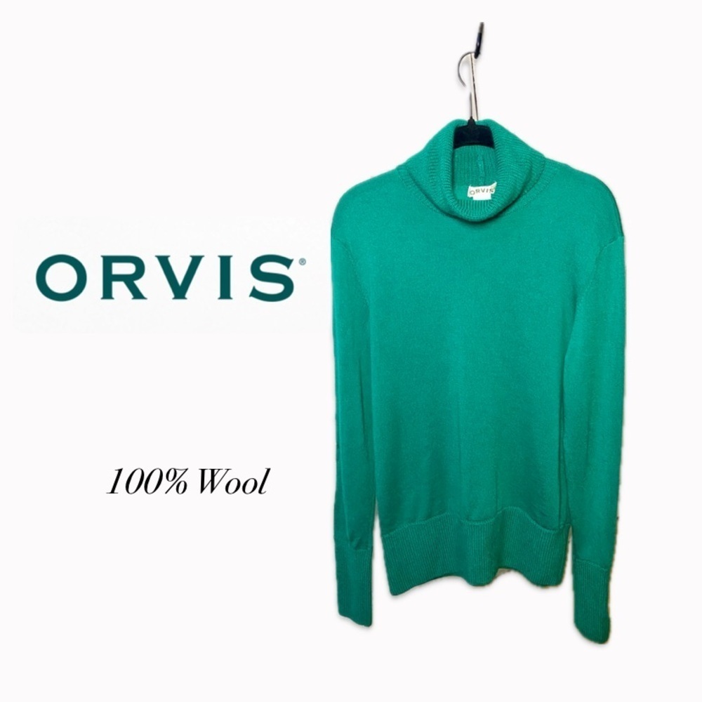 ORVIS 100% Wool Kelly Green Turtleneck Sweater Medium